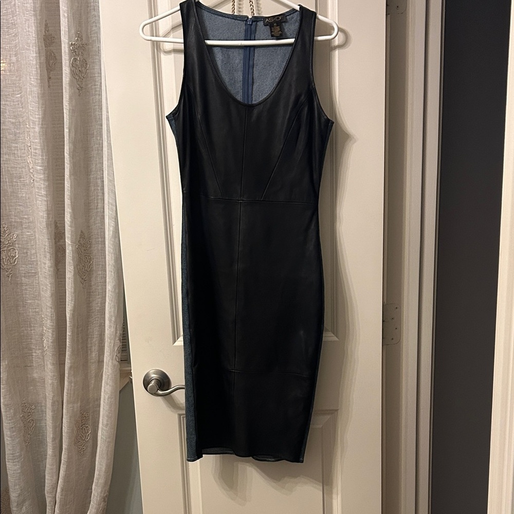 Black Leather and Denim Sleeveless Dress